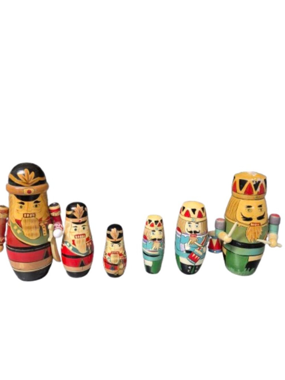 Vintage Wooden Soldier Nesting Dolls - 2 sets of 3